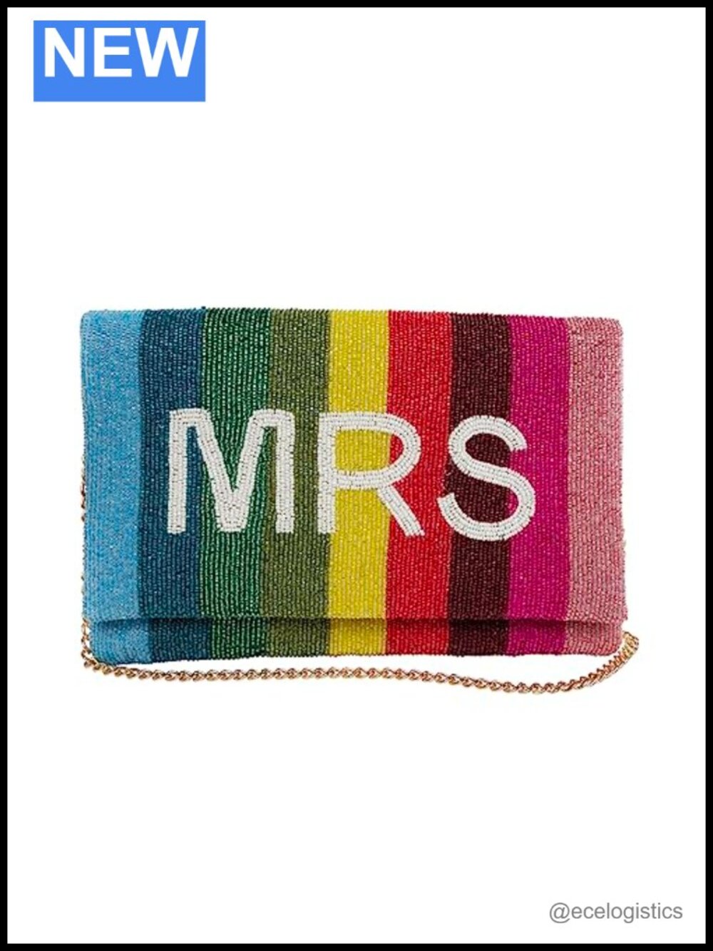 Beaded MRS Clutch with Chain, Bridal Evening Bag
